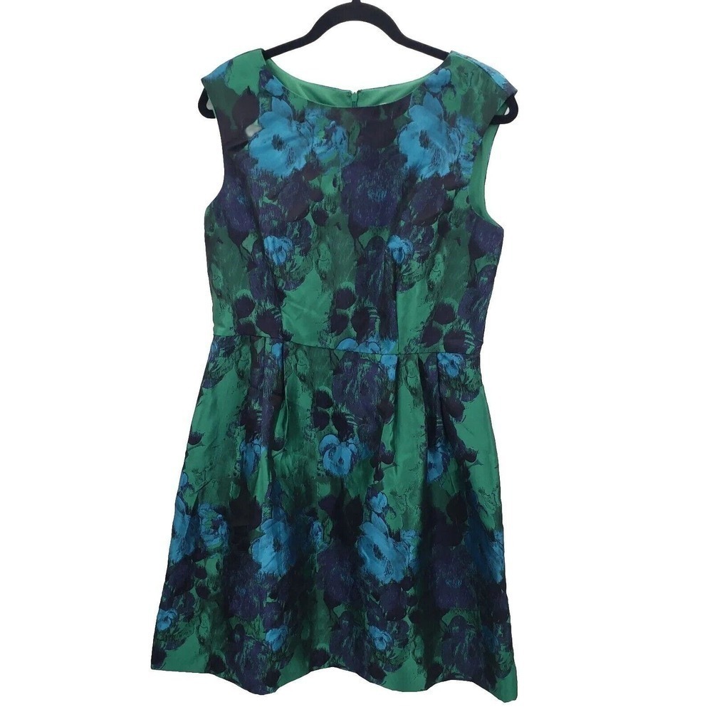 SD Collection 10 Floral Dress Cocktail Party Green Blue Sleeveless Fit Flare